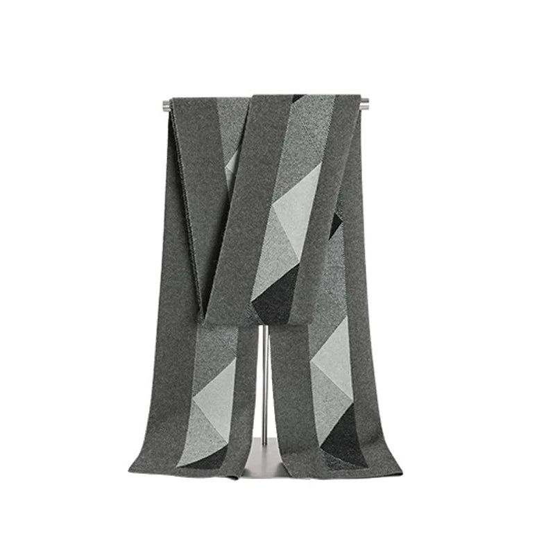 High Quality Wool Blend Scarf Men Thick Versatile Stripe Cashmere Muffler