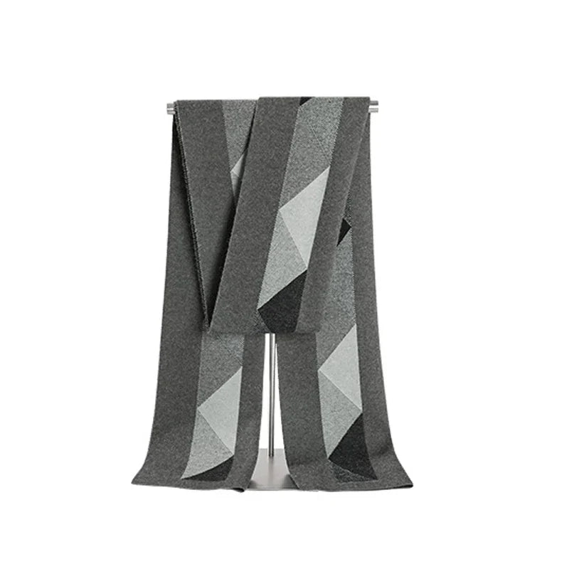 High Quality Wool Blend Scarf Men Thick Versatile Stripe Cashmere Muffler