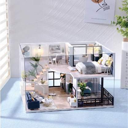 Wooden Miniature Doll House DIY Duplex Apartment Production 3D Puzzle Assembly Building Toy Decoration with Furniture Dollhouse