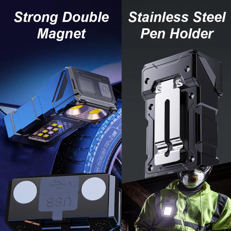 Multifunctional COB Flashlight Ajustable Angle LED Outdoor Torch Portable Keychain Light Magnetic Camping Warning Lamp