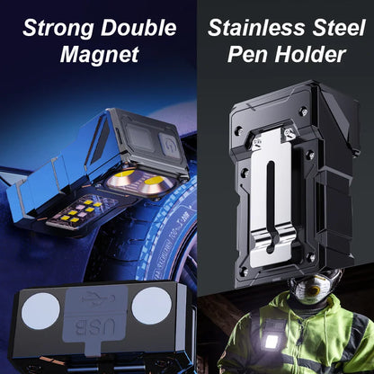 Multifunctional COB Flashlight Ajustable Angle LED Outdoor Torch Portable Keychain Light Magnetic Camping Warning Lamp
