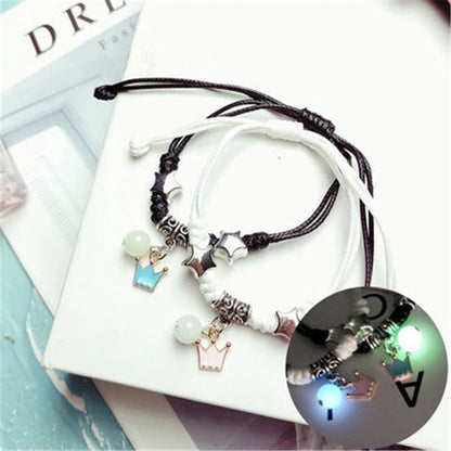 Luminous Beads Star Couple Bracelets For Women Men Charm Cat Flower Heart Key Lock Cross Matching Bracelets