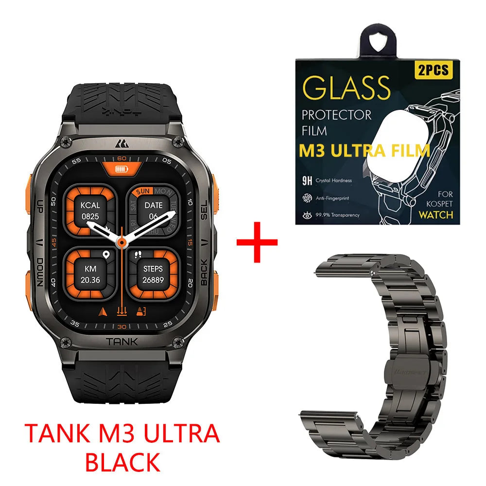 2025 Original KOSPET TANK M3 Smartwatches Men Smart Watch 480mAh AMOLED AOD Bluetooth Call Waterproof Electronic Digital Watches