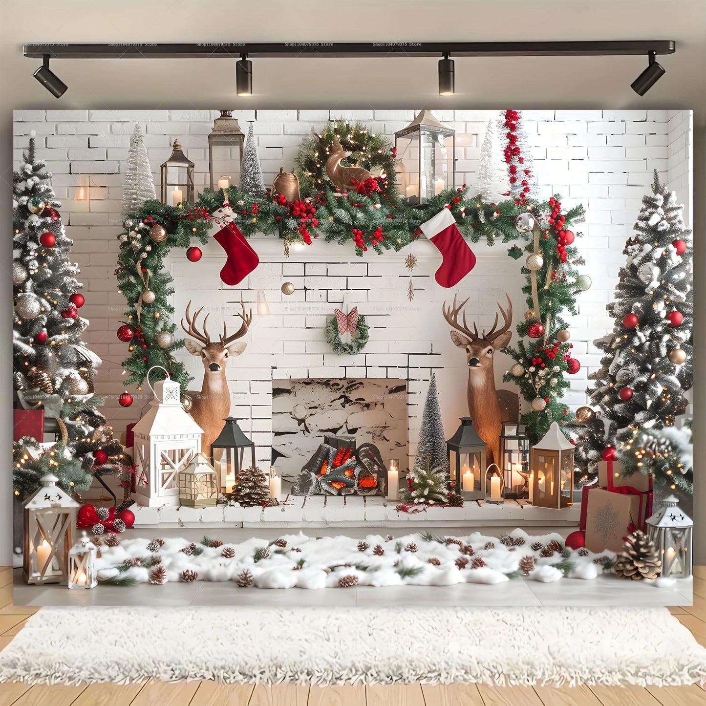 Winter Wonderland Christmas Photography Backdrop - Vibrant Country Window Scene with Snowman, Tree & Gifts - Perfect for Holiday Parties, Home Decor & Studio Props