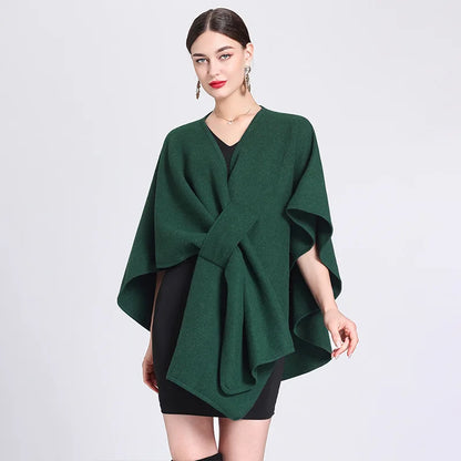 Casual Wool Blend Poncho Coat in Solid Color for Women