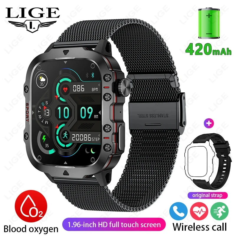 Rugged Outdoor Military Smartwatch for Men with GPS & Health Tracker