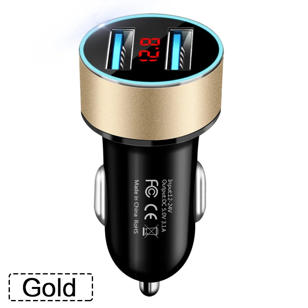 High Quality 3.1A Dual USB Car Charger 2 Port LCD Display Voltmeter 12-24V Cigarette Lighter Socket Car Charger Adapter