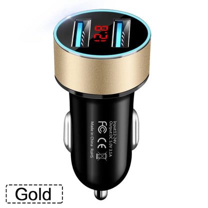 High Quality 3.1A Dual USB Car Charger 2 Port LCD Display Voltmeter 12-24V Cigarette Lighter Socket Car Charger Adapter