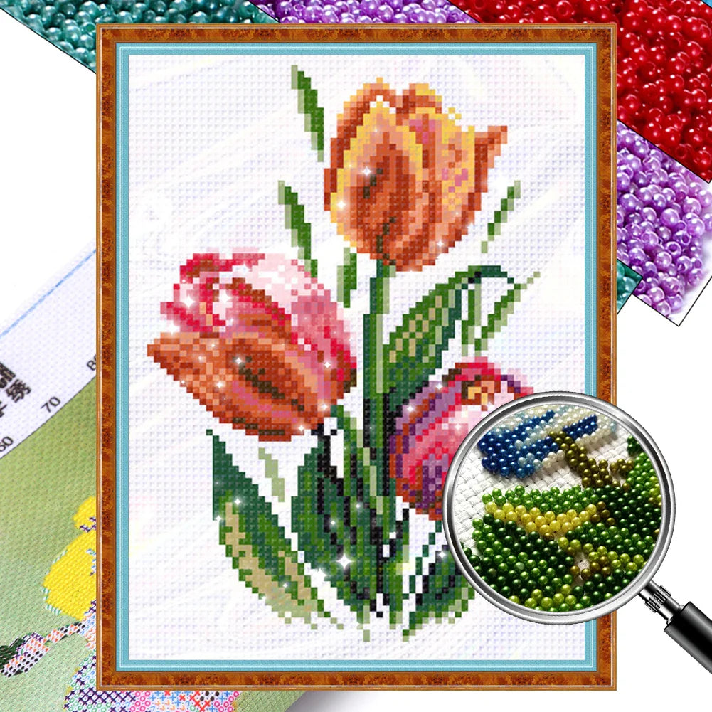 Partial Embroidery Beads Printed 9CT Flower Cross Stitch Kit Home Art Craft Bead Embroidery Wall Hanging for New Year Gift