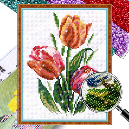 Partial Embroidery Beads Printed 9CT Flower Cross Stitch Kit Home Art Craft Bead Embroidery Wall Hanging for New Year Gift