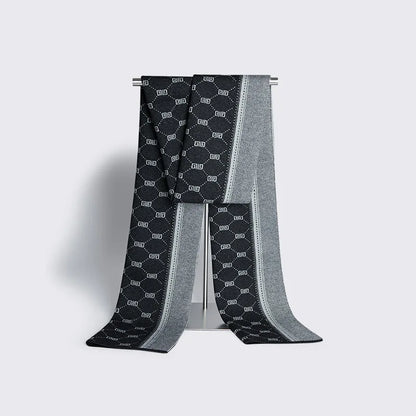 High Quality Wool Blend Scarf Men Thick Versatile Stripe Cashmere Muffler