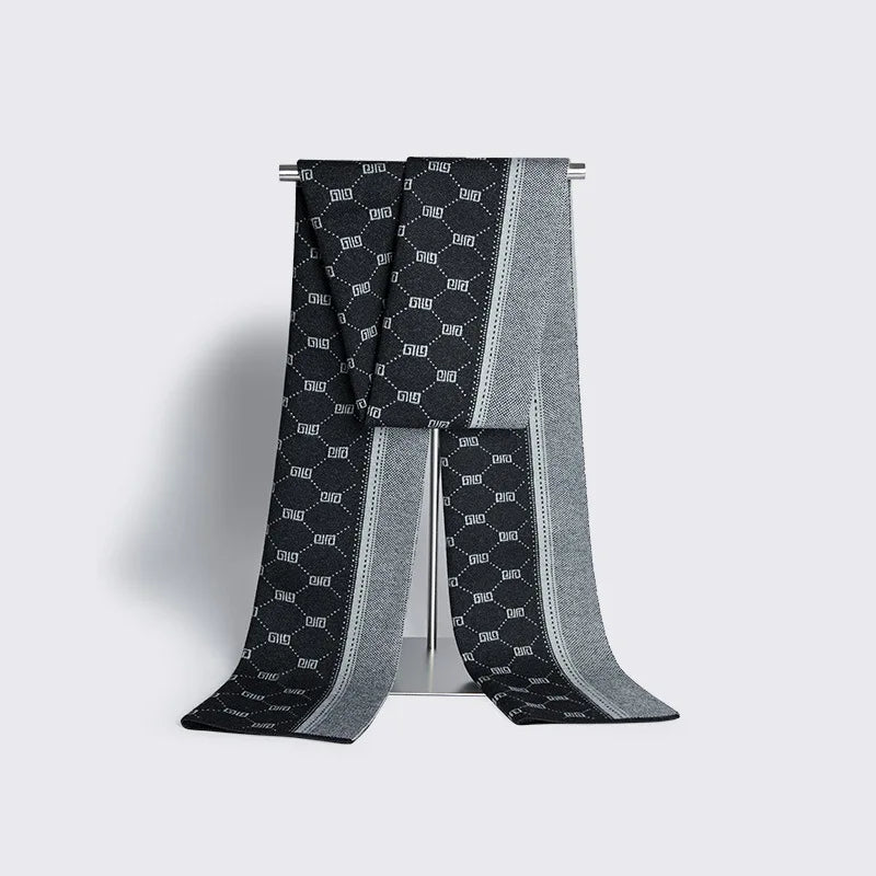 High Quality Wool Blend Scarf Men Thick Versatile Stripe Cashmere Muffler