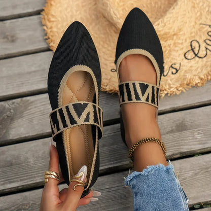 New Flying Woven Shallow Mouth Pointed Flat Shoes All-matching