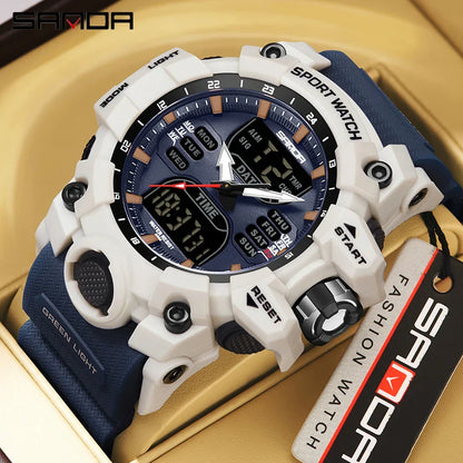 LED Digital Men Watch with Double Display and Quartz Movement