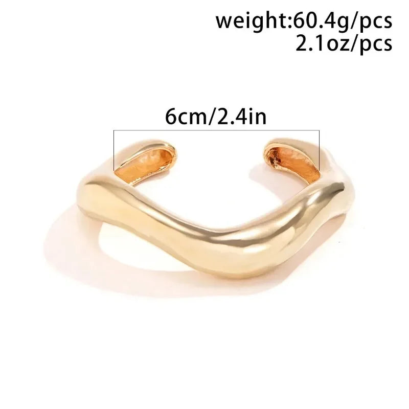 Punk Gold & Silver Geometric Wide Cuff Bangles for Women & Men