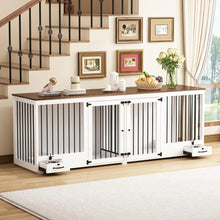 Dog Crate for 2 Dogs, 86.6" Heavy Duty Wooden Dogs Kennel with Bowl Drawers & Divider, Indoor Furniture Style Dog Kennel