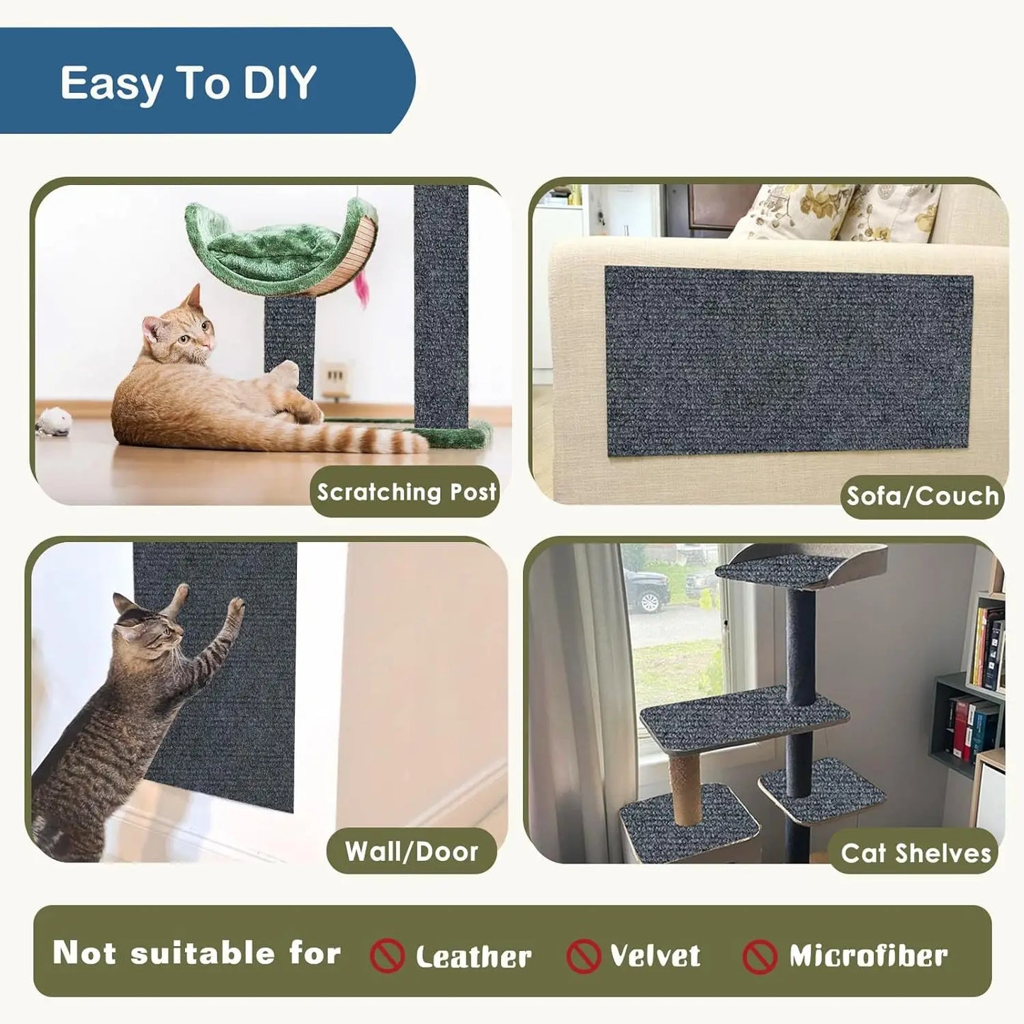 Self-Adhesive Cat Scratch Protector – Trimmable Carpet Mat for Sofa and Wall, Anti-Scratch Furniture Guard
