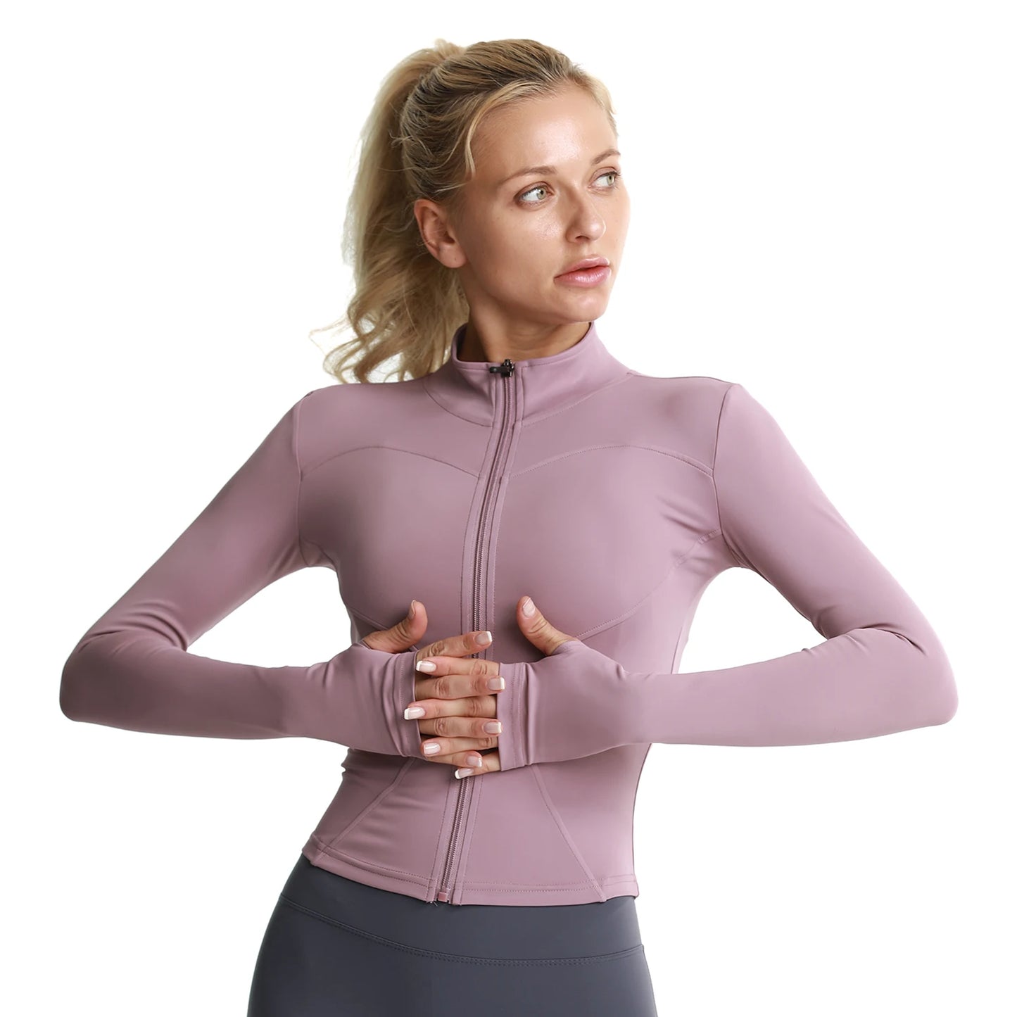 Women Athletic Sport Jacket Slim Fit Long Sleeve Fitness Coat Yoga Tops Sport Outfit With Thumb Holes Gym Jacket Workout Wear