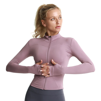 Women Athletic Sport Jacket Slim Fit Long Sleeve Fitness Coat Yoga Tops Sport Outfit With Thumb Holes Gym Jacket Workout Wear