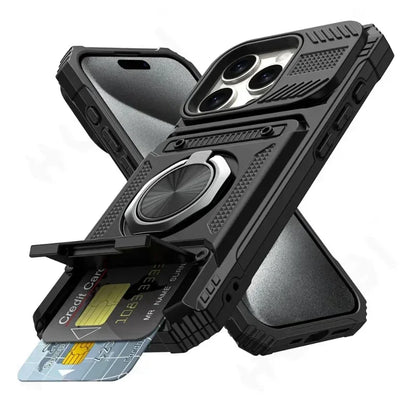 Case For iPhone Magnetic Rotated Ring Kickstand Heavy Duty Drop Protection Wallet Cover