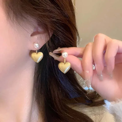Elegant Heart Pearl Drop Earrings for Women