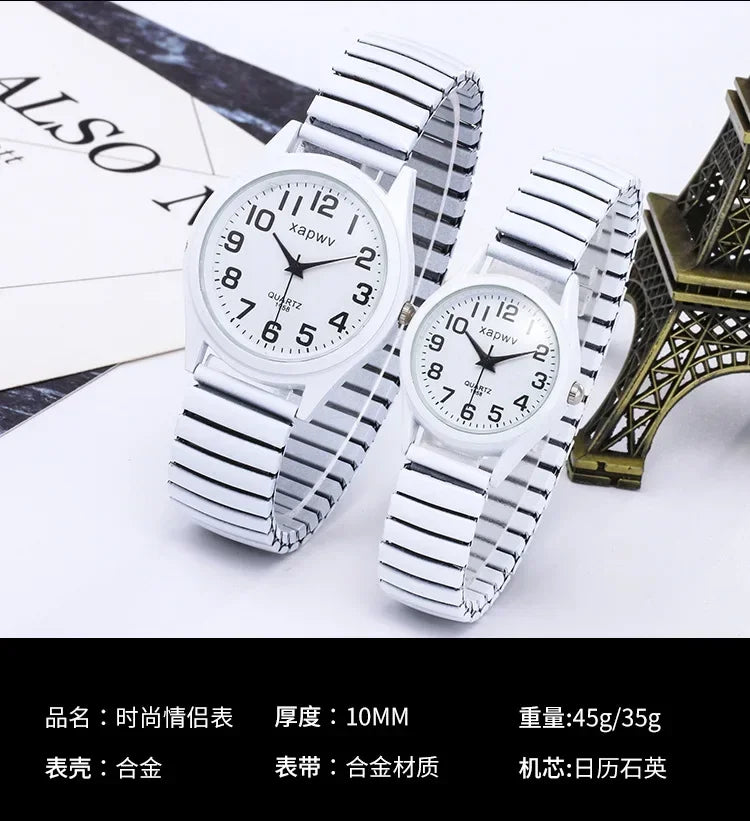 1pc Vintage Watches Women Men Creative Black and White Stainless Steel Elastic Band Watch Retro Elderly Couple Bracelet Watch