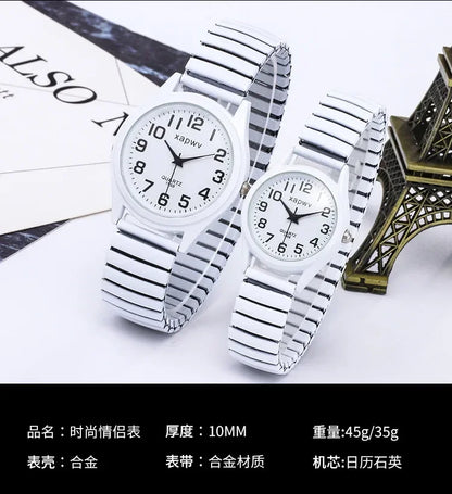 1pc Vintage Watches Women Men Creative Black and White Stainless Steel Elastic Band Watch Retro Elderly Couple Bracelet Watch