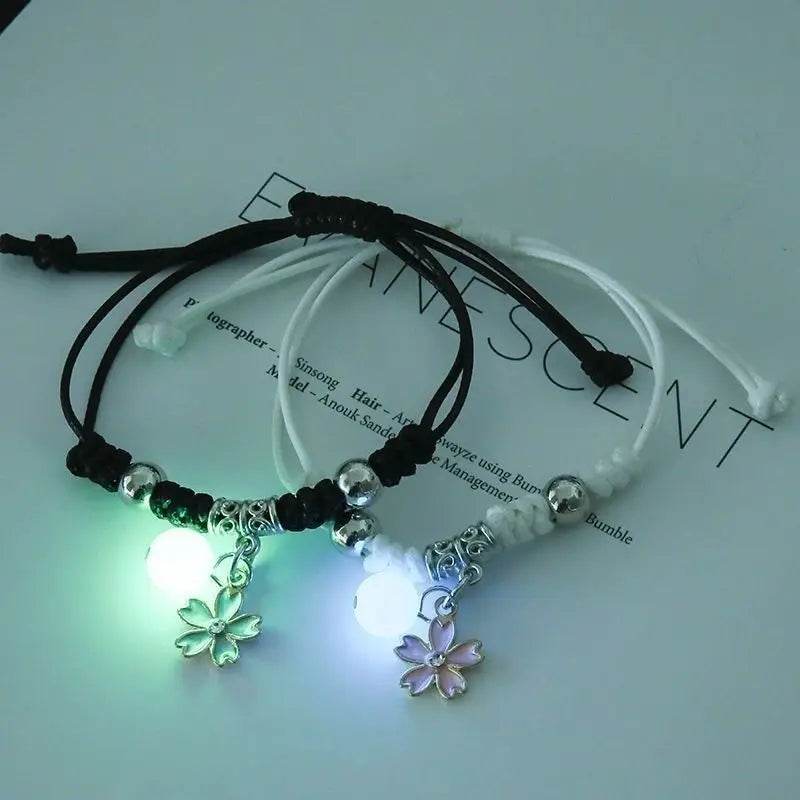 Luminous Beads Star Couple Bracelets For Women Men Charm Cat Flower Heart Key Lock Cross Matching Bracelets