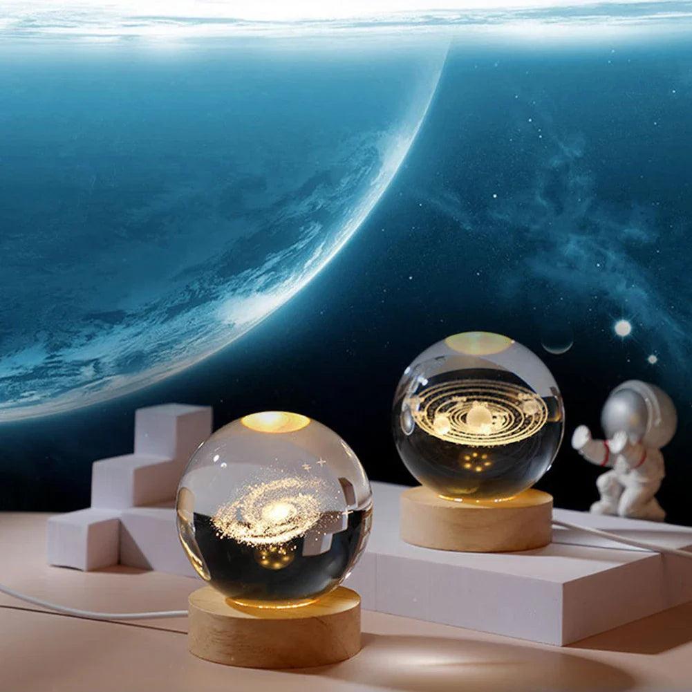 3D Crystal Lamp with Galactic Projection – USB Night Light
