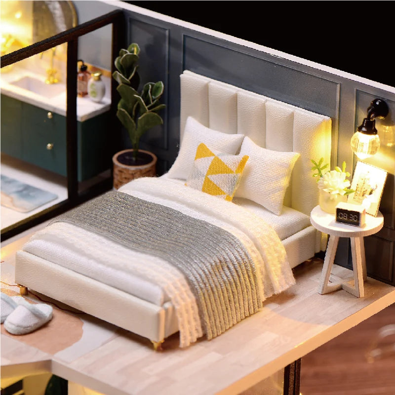 Wooden Miniature Doll House DIY Duplex Apartment Production 3D Puzzle Assembly Building Toy Decoration with Furniture Dollhouse