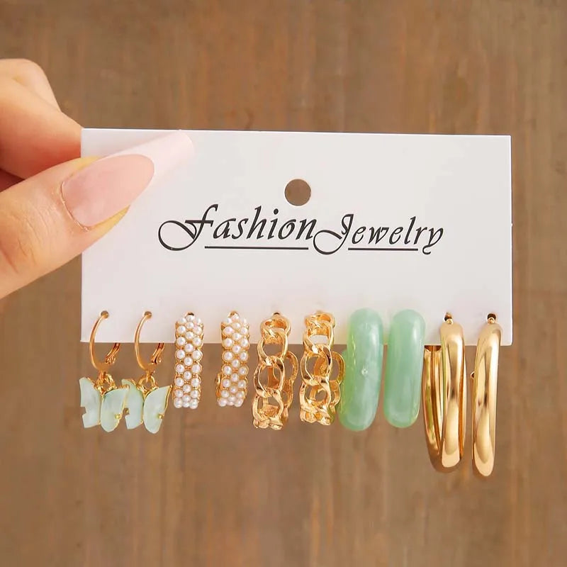 42 Pairs Gold Hoop Earrings Multipack for Women with Pearl Accents