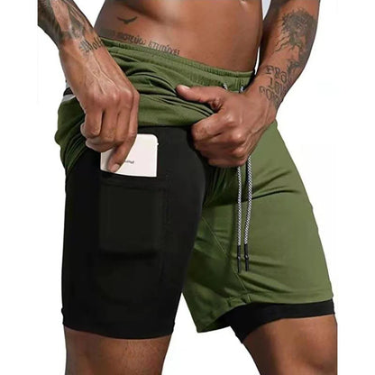 Gyms Fitness Shorts Men Summer Sportswear 2 In 1 Double-deck Compression Shorts Male Tracksuits Track Joggers Short Pants