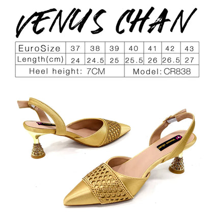Latest Women Italian Shoes and Matching Bags Decorated with Rhinestone Elegant Pointed Toe Wedding Shoes Bride