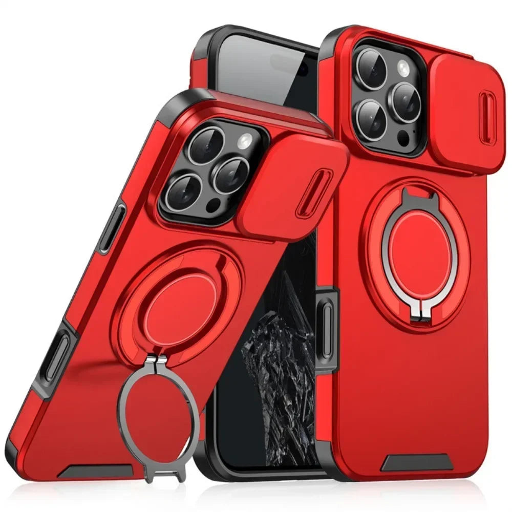Luxury Camera Protector Push Window Shockproof Armor Strong Protection Car Mount Stand Phone Case For Iphone 16 Pro Max