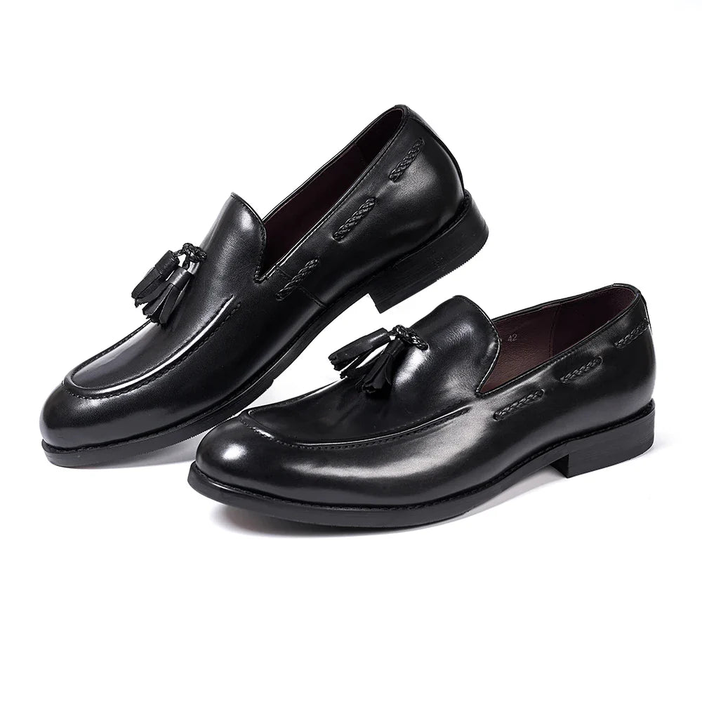 Men's Genuine Leather Handmade Slip on Tassel Loafers Shoes