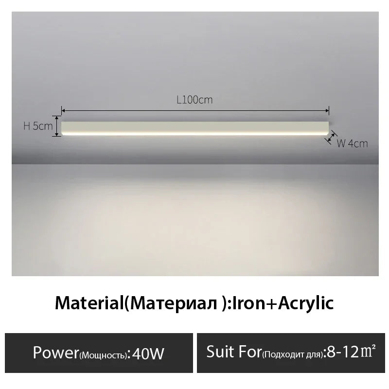 Contemporary Long Strip LED Ceiling Light Fixture for Balcony, Aisle, Bedroom, and Living Room Decor