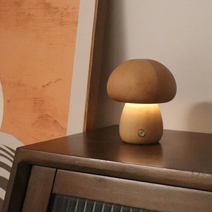 Cute Wooden Mushroom LED Night Light with Touch Control for Kids