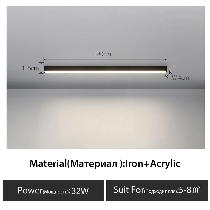 Contemporary Long Strip LED Ceiling Light Fixture for Balcony, Aisle, Bedroom, and Living Room Decor