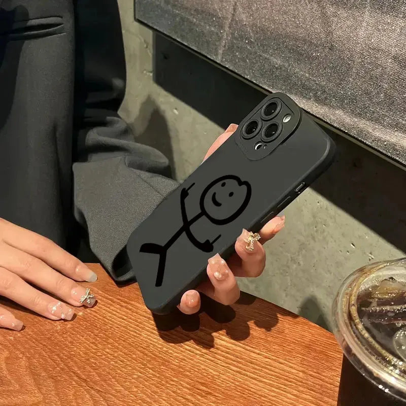 Cute Cartoon Matchman Matte Silicone Phone Case For iPhone 16 11 12 13 14 15 Pro Max XR XS X 7 8 Plus SE 2020 Soft Back Cover