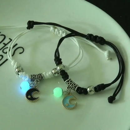 Luminous Beads Star Couple Bracelets For Women Men Charm Cat Flower Heart Key Lock Cross Matching Bracelets