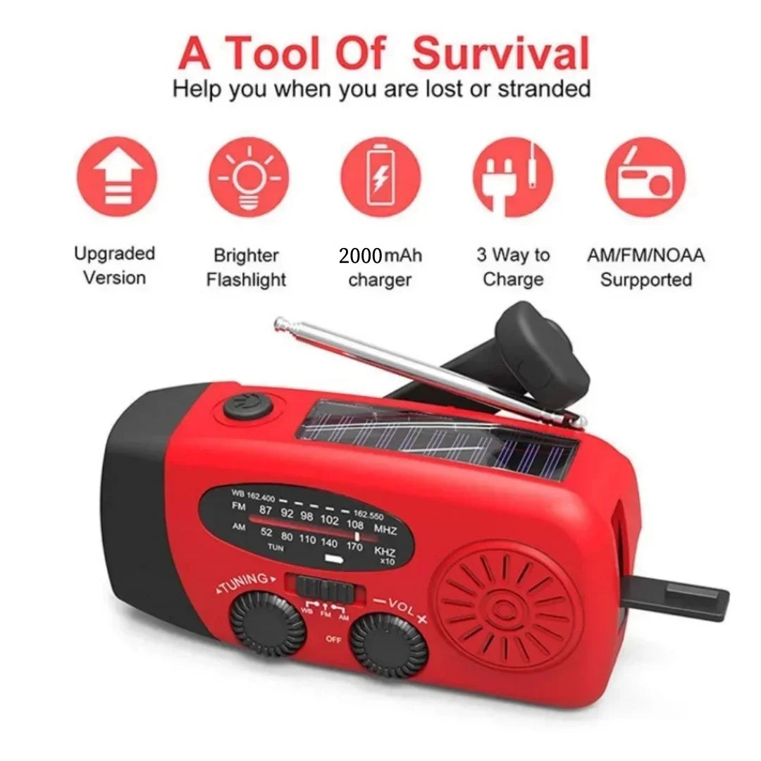 High-Power Outdoor Emergency Radio Portable Power Generation Radio Disaster Prevention Solar Hand Crank Radio AM/FM Radio