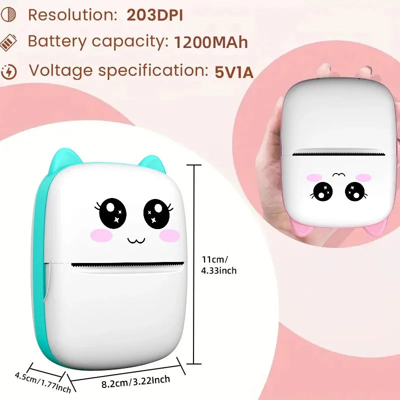 Mini-printer, Thermal Printer Ink-free Portable Sticker Printer Compatible with IOS and Android, Wireless Photo Printing Tags