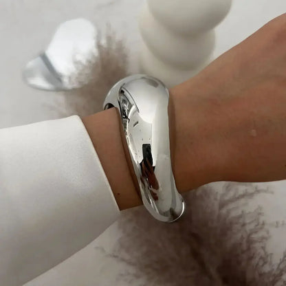 Punk Gold & Silver Geometric Wide Cuff Bangles for Women & Men