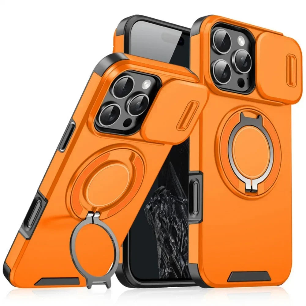 Luxury Camera Protector Push Window Shockproof Armor Strong Protection Car Mount Stand Phone Case For Iphone 16 Pro Max