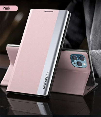 Mobile Phone Case Electroplated Bracket Magnetic Side Window Holster