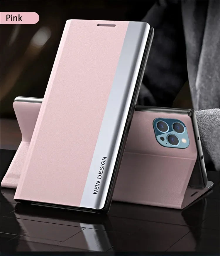 Mobile Phone Case Electroplated Bracket Magnetic Side Window Holster