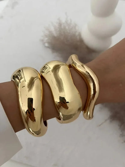 Punk Gold & Silver Geometric Wide Cuff Bangles for Women & Men