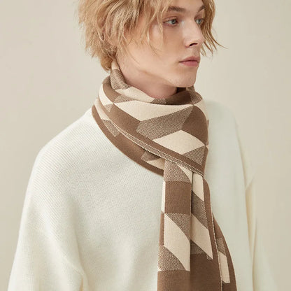 High Quality Wool Blend Scarf Men Thick Versatile Stripe Cashmere Muffler