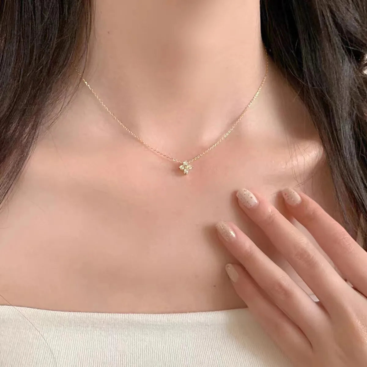 LGKGL S925 Sterling Silver 18K Gold-Plated Zircon Clover Necklace – Elegant & Versatile Collar Chain™
