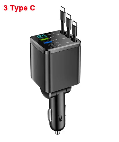 5 IN 1 Retractable Car Charger USB Type C PD Retractable Cable For iPhone Samsung Fast Charging Cord Cigarette Lighter Adapter